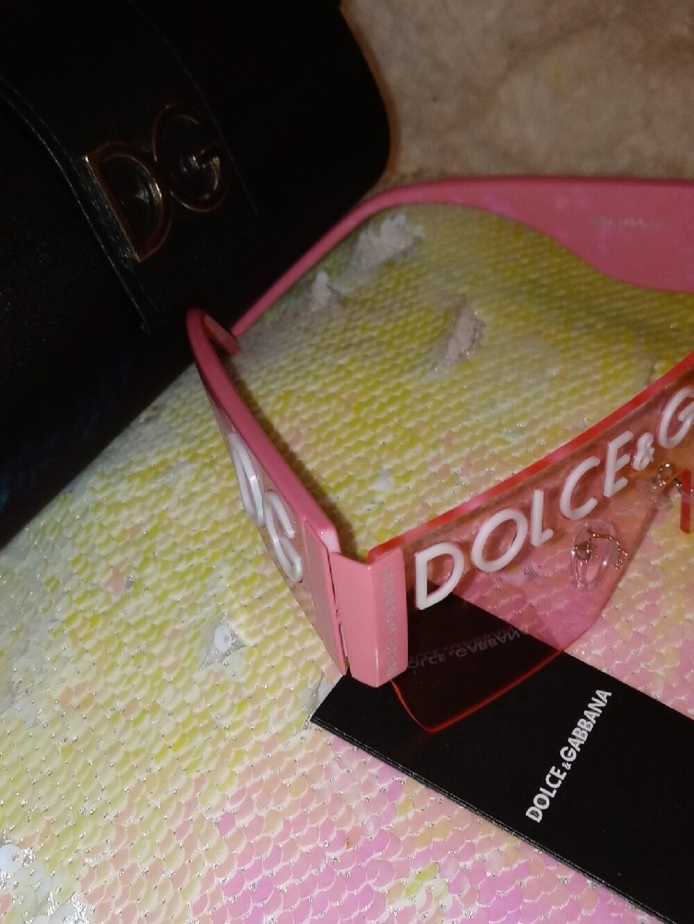 Dolce & Gabbana Pink Shield Sunglasses with White Logo - Picture 4 of 6